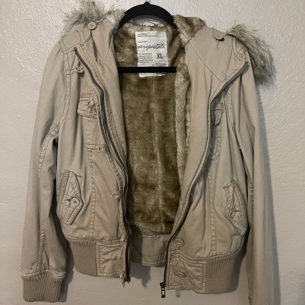 Fur lined khaki jacket